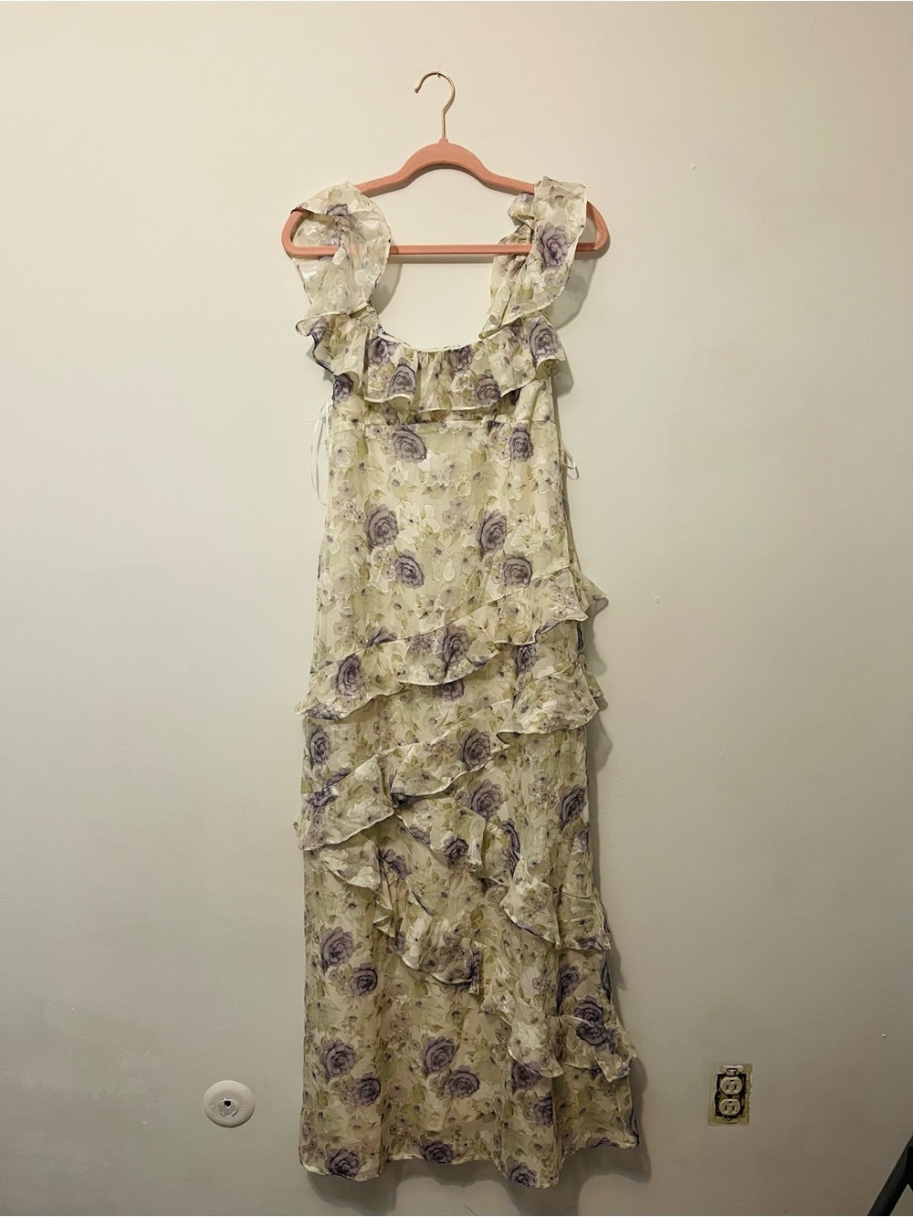 Altar'd State Cream Maxi Dress with Lavender Rose Print